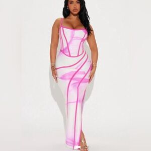 Fashion Nova Pink and White Maxi Dress
